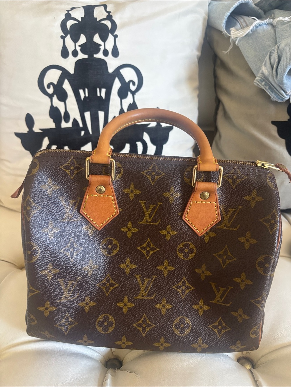 Vintage Louis Vuitton Monogram Top Handle Satchel in Brown & Tan year 1995
